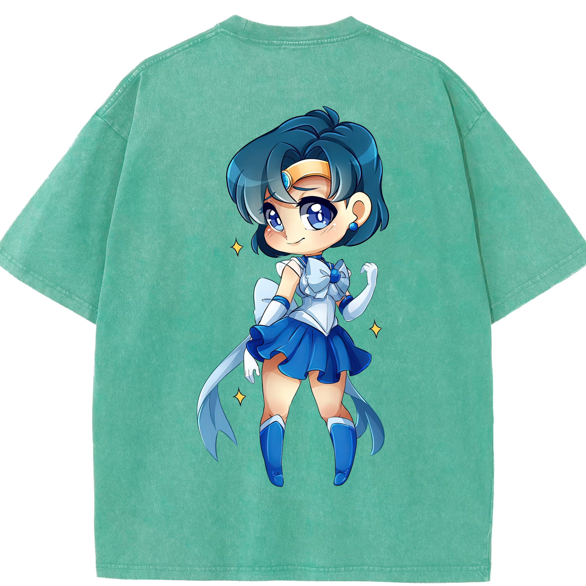 （画像用） 美少女戦士セーラームーン 水野 亜美 みずの あみ Sailor Moon Mizuno Ami 綿100% ヴィンテージ風 半袖Tシャツ（背面プリント）